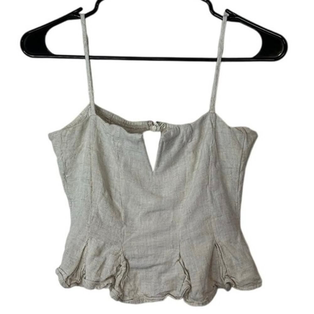 Blue Rain x Francescas Crop Corset Style Peplum Sleeveless Top Size S Tan Ruffle